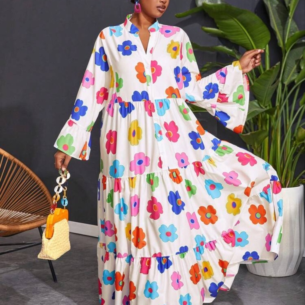 Plus Size Printed Floral Silky Summer Dress